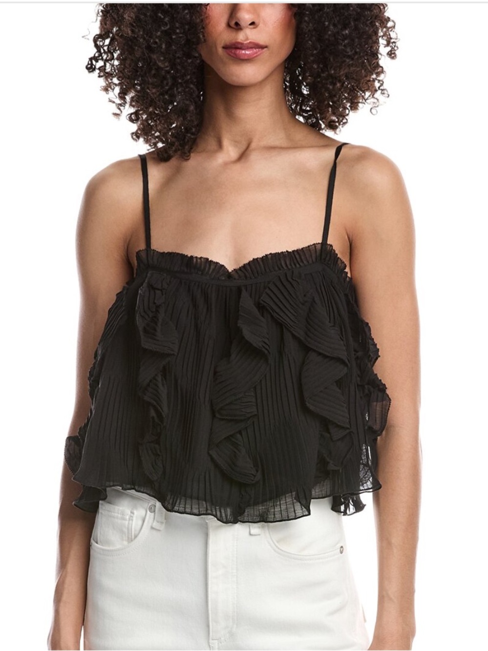 Ramy Brook Shiloh Black Pleated Ruffle Camisole Medium